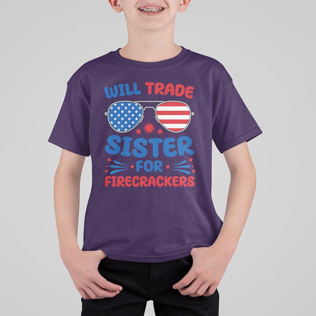 Will Trade Sister for Firecrackers T Shirt For Kid Funny 4th of July Patriotic Humor - Wonder Print Shop
