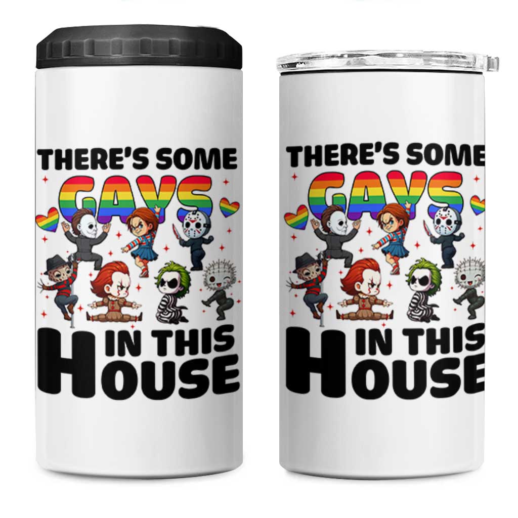 There's Some Gays in This House 4 in 1 Can Cooler Tumbler Funny LGBTQ+ Horror Character Pride Mashup - Wonder Print Shop