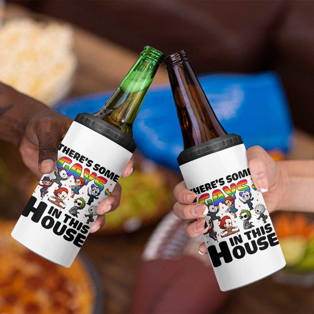 There's Some Gays in This House 4 in 1 Can Cooler Tumbler Funny LGBTQ+ Horror Character Pride Mashup - Wonder Print Shop