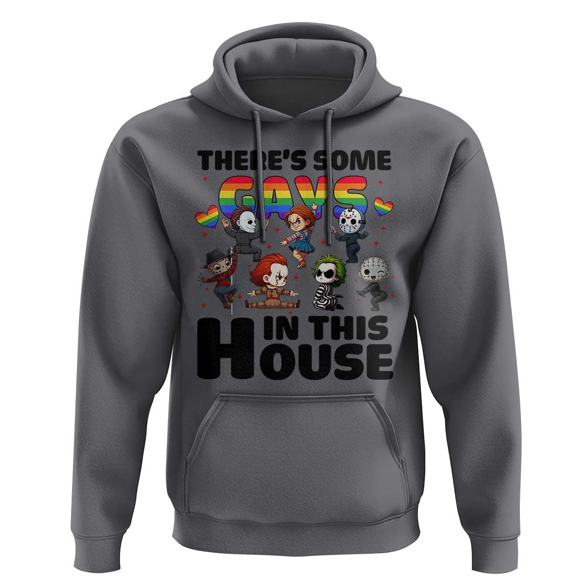 There's Some Gays in This House Hoodie Funny LGBTQ+ Horror Character Pride Mashup - Wonder Print Shop