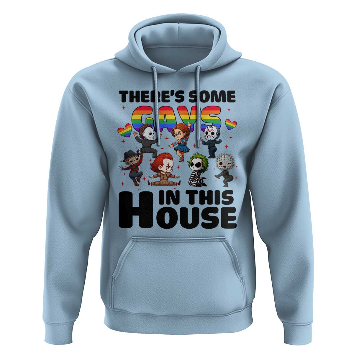 There's Some Gays in This House Hoodie Funny LGBTQ+ Horror Character Pride Mashup - Wonder Print Shop