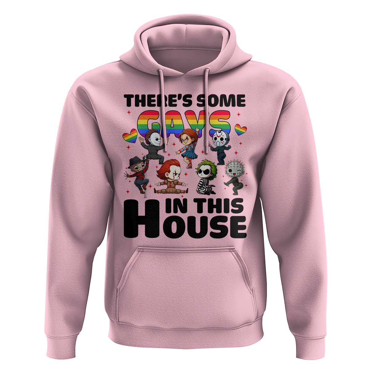 There's Some Gays in This House Hoodie Funny LGBTQ+ Horror Character Pride Mashup - Wonder Print Shop