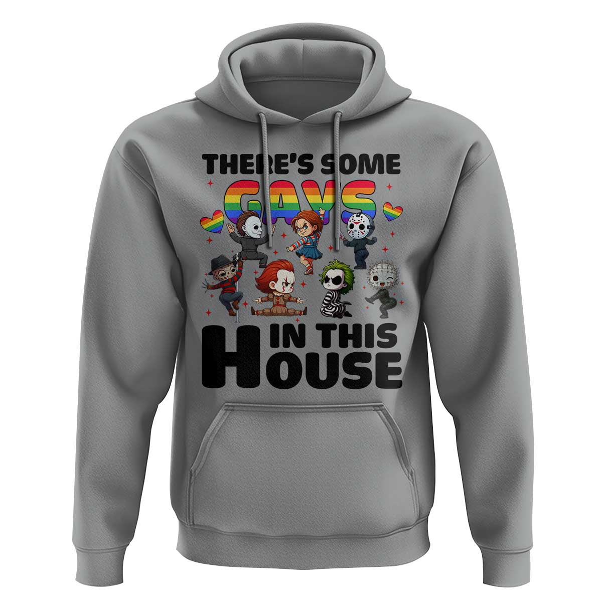 There's Some Gays in This House Hoodie Funny LGBTQ+ Horror Character Pride Mashup - Wonder Print Shop