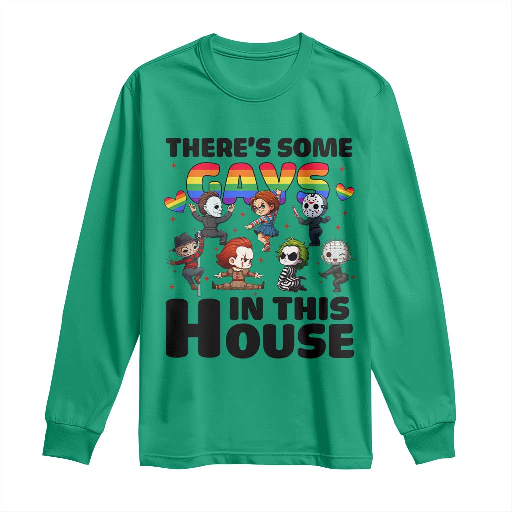 There's Some Gays in This House Long Sleeve Shirt Funny LGBTQ+ Horror Character Pride Mashup - Wonder Print Shop