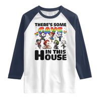 There's Some Gays in This House Raglan Shirt Funny LGBTQ+ Horror Character Pride Mashup - Wonder Print Shop