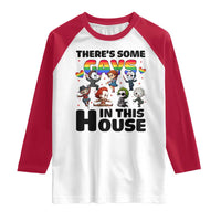 There's Some Gays in This House Raglan Shirt Funny LGBTQ+ Horror Character Pride Mashup - Wonder Print Shop