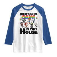 There's Some Gays in This House Raglan Shirt Funny LGBTQ+ Horror Character Pride Mashup - Wonder Print Shop