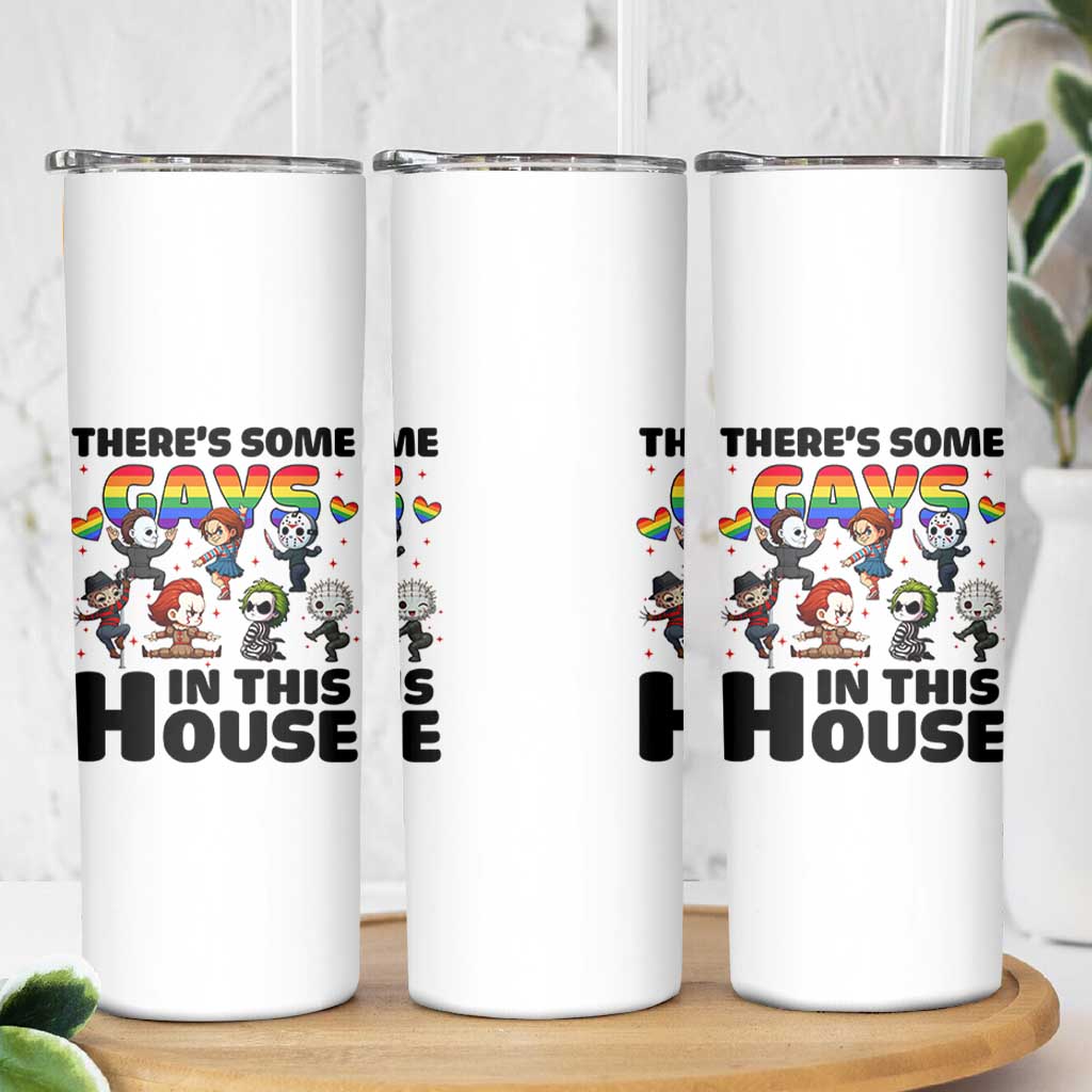 There's Some Gays in This House Skinny Tumbler Funny LGBTQ+ Horror Character Pride Mashup - Wonder Print Shop
