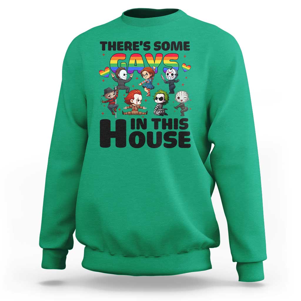 There's Some Gays in This House Sweatshirt Funny LGBTQ+ Horror Character Pride Mashup - Wonder Print Shop