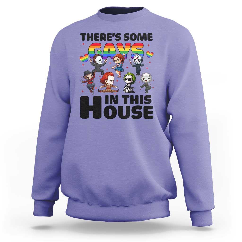 There's Some Gays in This House Sweatshirt Funny LGBTQ+ Horror Character Pride Mashup - Wonder Print Shop