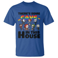 There's Some Gays in This House T Shirt Funny LGBTQ+ Horror Character Pride Mashup - Wonder Print Shop