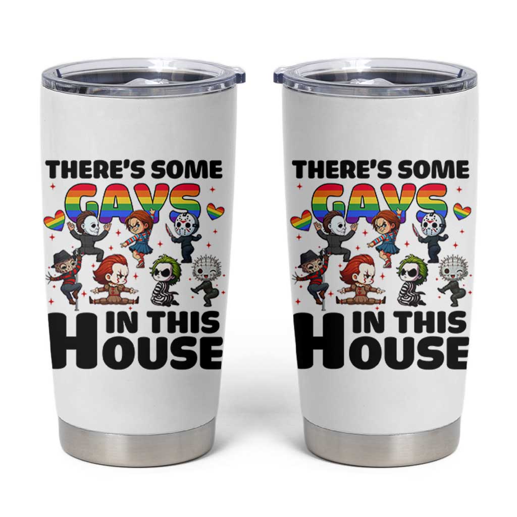 There's Some Gays in This House Tumbler Cup Funny LGBTQ+ Horror Character Pride Mashup - Wonder Print Shop