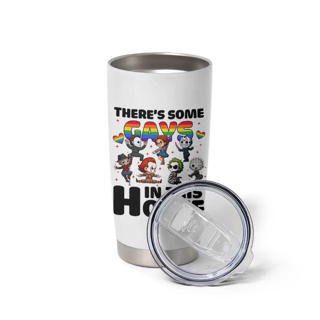 There's Some Gays in This House Tumbler Cup Funny LGBTQ+ Horror Character Pride Mashup - Wonder Print Shop