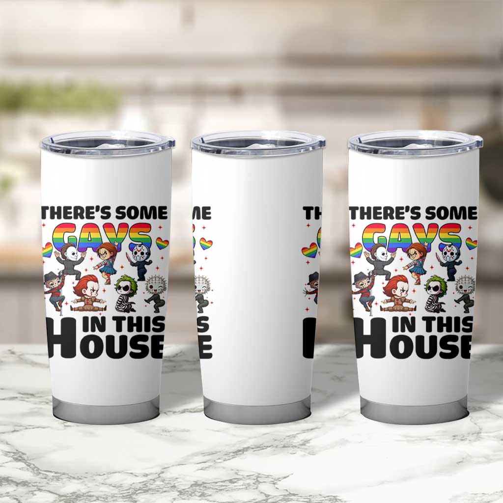 There's Some Gays in This House Tumbler Cup Funny LGBTQ+ Horror Character Pride Mashup - Wonder Print Shop