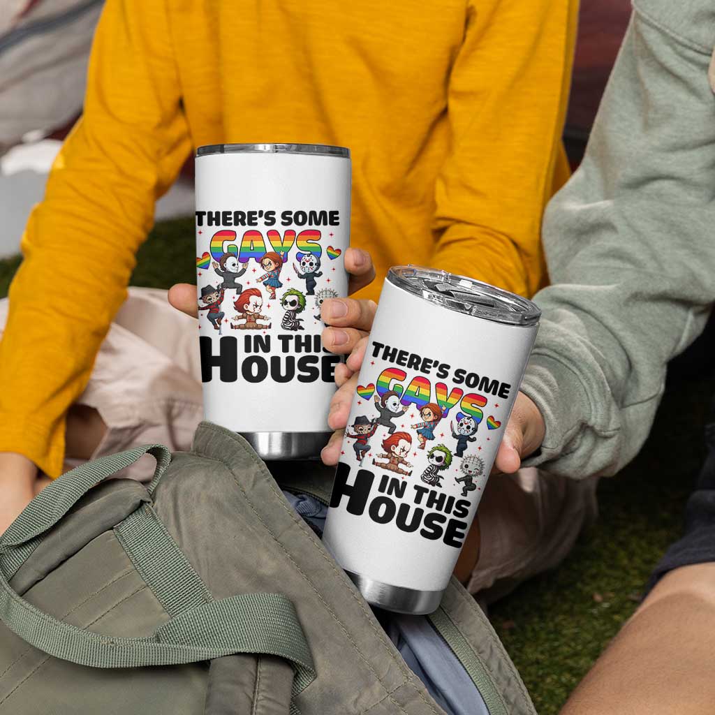 There's Some Gays in This House Tumbler Cup Funny LGBTQ+ Horror Character Pride Mashup - Wonder Print Shop