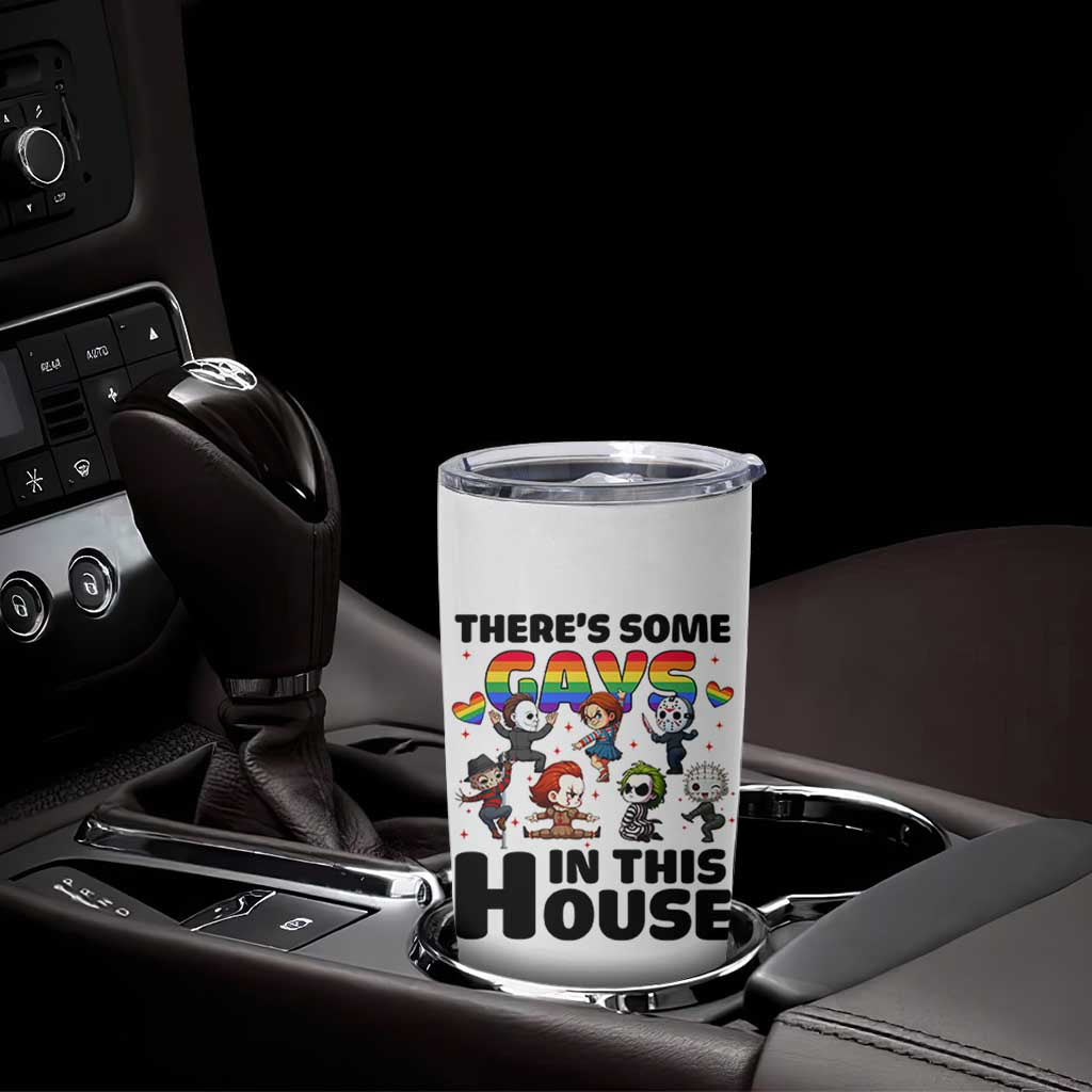 There's Some Gays in This House Tumbler Cup Funny LGBTQ+ Horror Character Pride Mashup - Wonder Print Shop