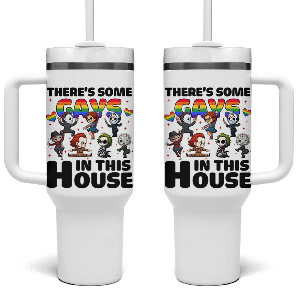 There's Some Gays in This House Tumbler With Handle Funny LGBTQ+ Horror Character Pride Mashup - Wonder Print Shop