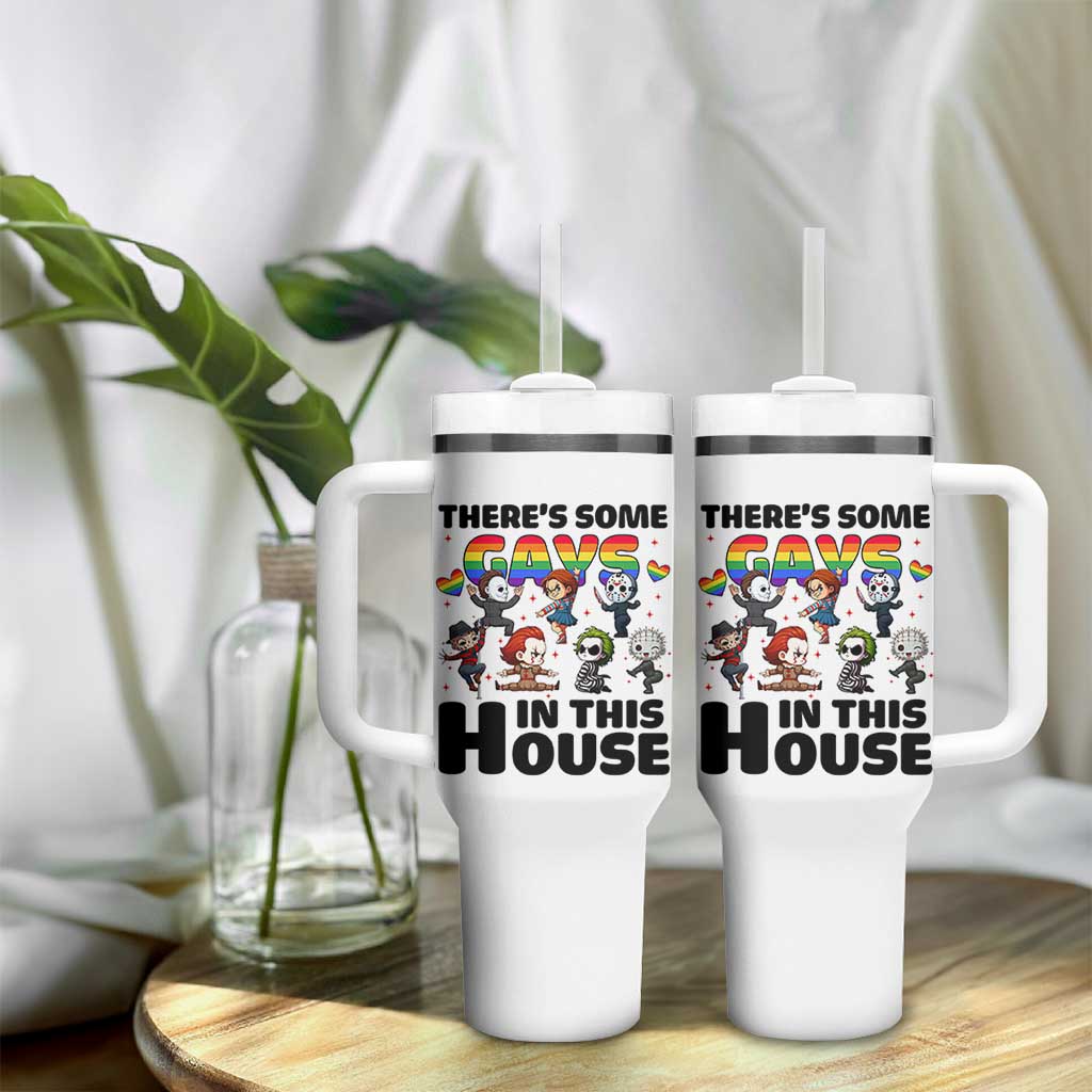 There's Some Gays in This House Tumbler With Handle Funny LGBTQ+ Horror Character Pride Mashup - Wonder Print Shop