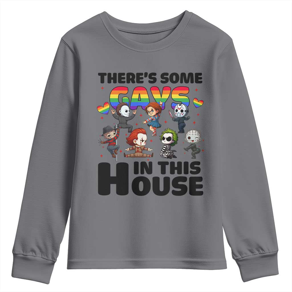 There's Some Gays in This House Youth Sweatshirt Funny LGBTQ+ Horror Character Pride Mashup - Wonder Print Shop