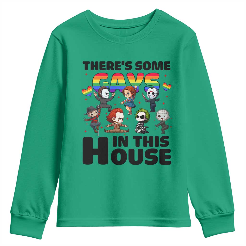 There's Some Gays in This House Youth Sweatshirt Funny LGBTQ+ Horror Character Pride Mashup - Wonder Print Shop