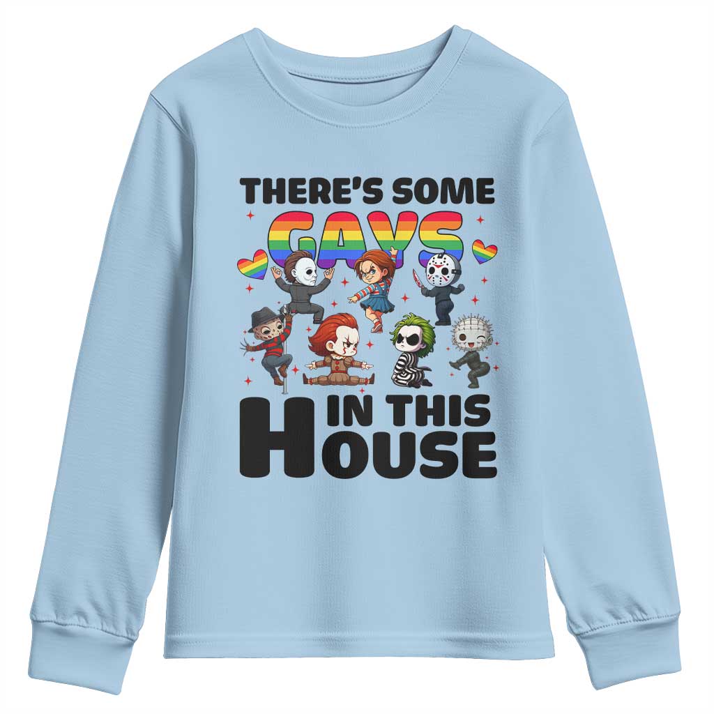 There's Some Gays in This House Youth Sweatshirt Funny LGBTQ+ Horror Character Pride Mashup - Wonder Print Shop