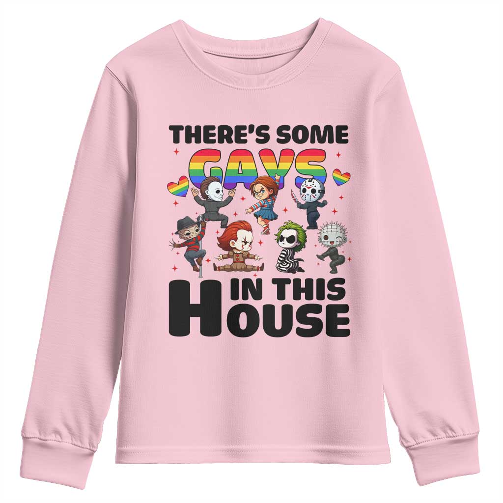 There's Some Gays in This House Youth Sweatshirt Funny LGBTQ+ Horror Character Pride Mashup - Wonder Print Shop
