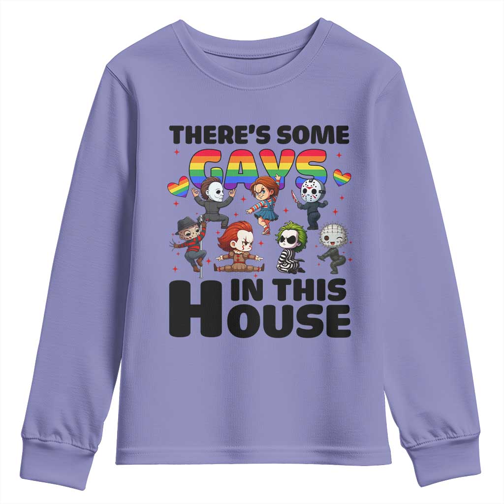 There's Some Gays in This House Youth Sweatshirt Funny LGBTQ+ Horror Character Pride Mashup - Wonder Print Shop
