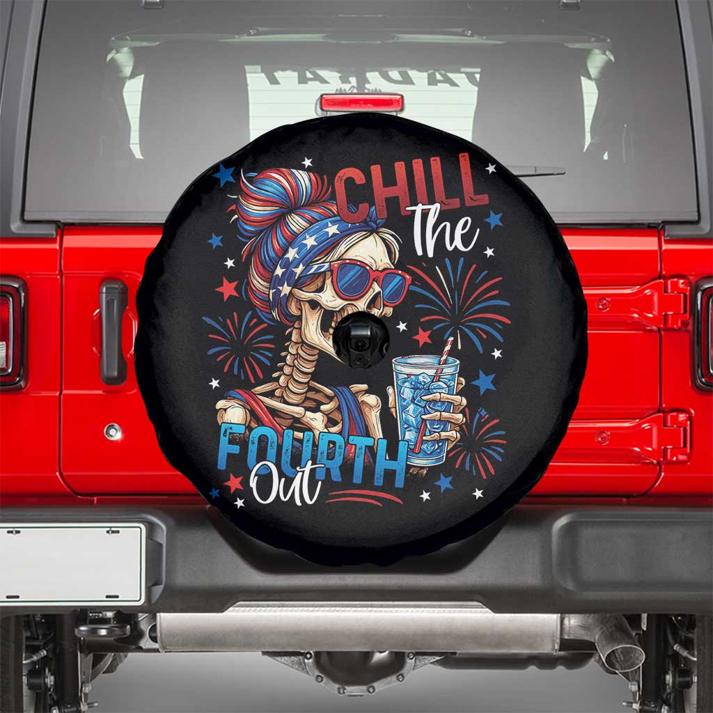 Chill the Fourth Out Skeleton Spare Tire Cover Funny Patriotic 4th of July Fireworks Party - Wonder Print Shop