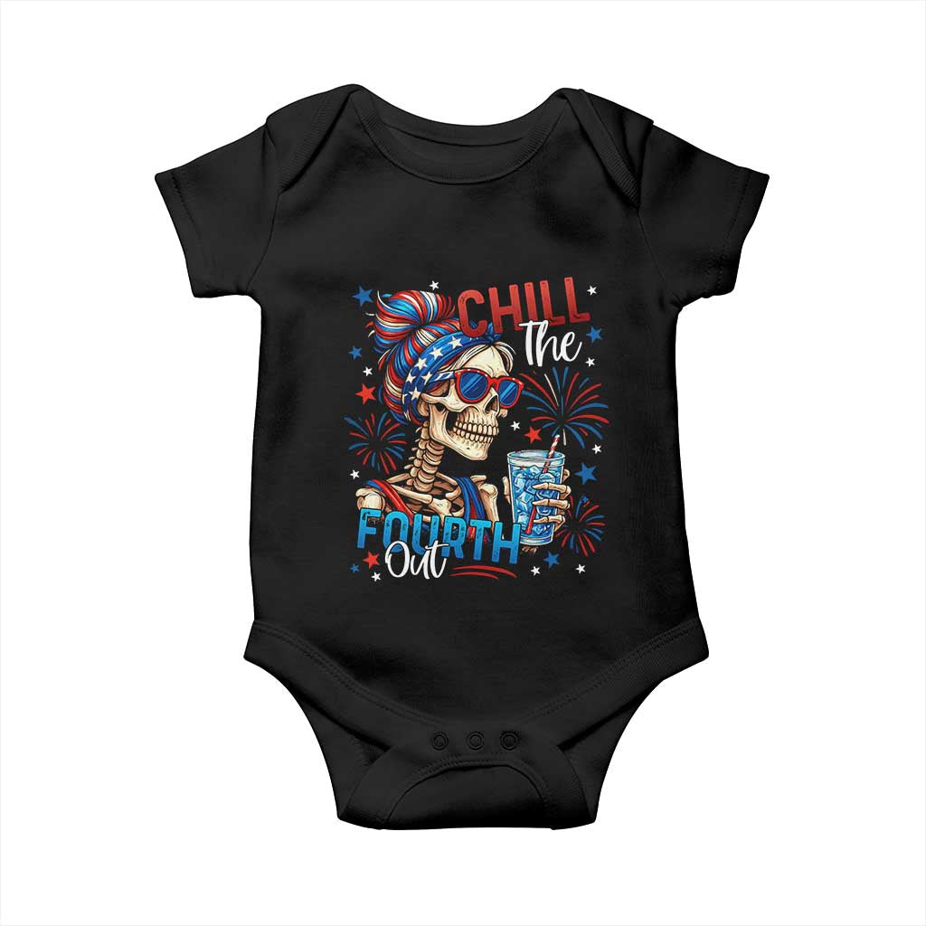 Chill the Fourth Out Skeleton Baby Onesie Funny Patriotic 4th of July Fireworks Party - Wonder Print Shop