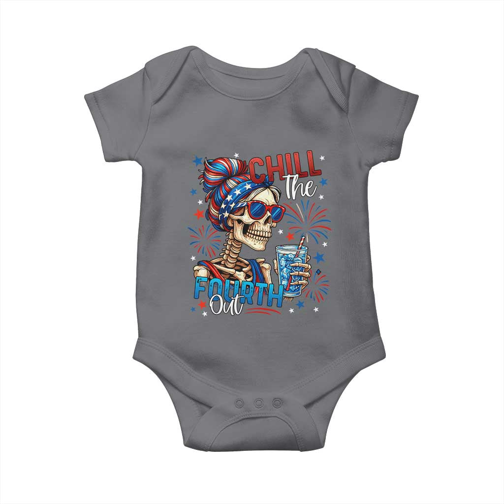 Chill the Fourth Out Skeleton Baby Onesie Funny Patriotic 4th of July Fireworks Party - Wonder Print Shop