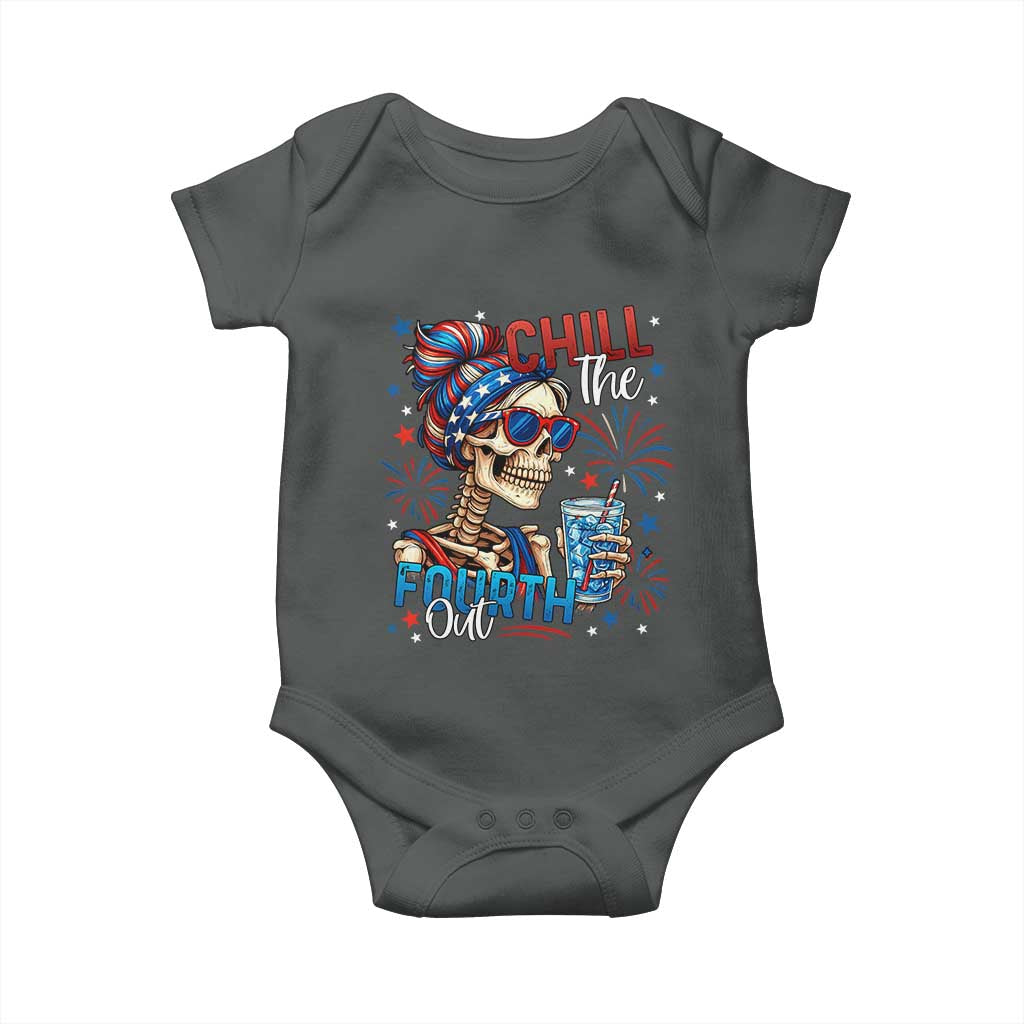 Chill the Fourth Out Skeleton Baby Onesie Funny Patriotic 4th of July Fireworks Party - Wonder Print Shop
