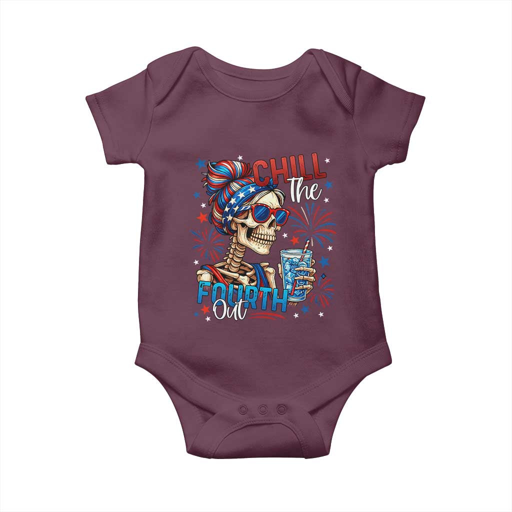 Chill the Fourth Out Skeleton Baby Onesie Funny Patriotic 4th of July Fireworks Party - Wonder Print Shop