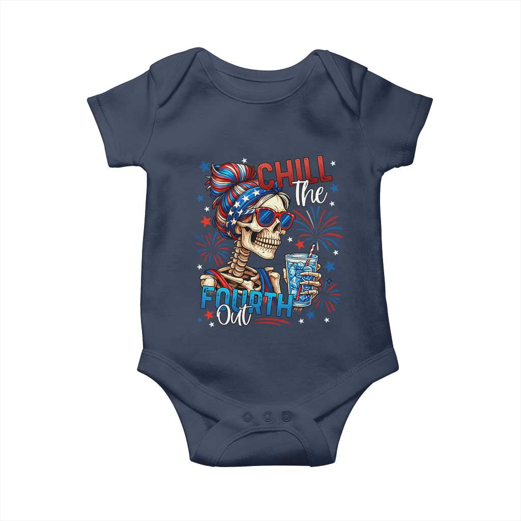 Chill the Fourth Out Skeleton Baby Onesie Funny Patriotic 4th of July Fireworks Party - Wonder Print Shop
