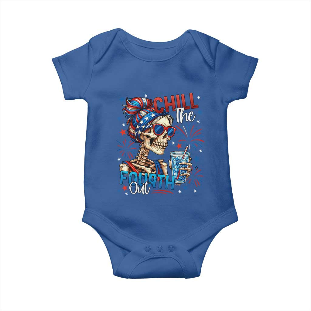 Chill the Fourth Out Skeleton Baby Onesie Funny Patriotic 4th of July Fireworks Party - Wonder Print Shop
