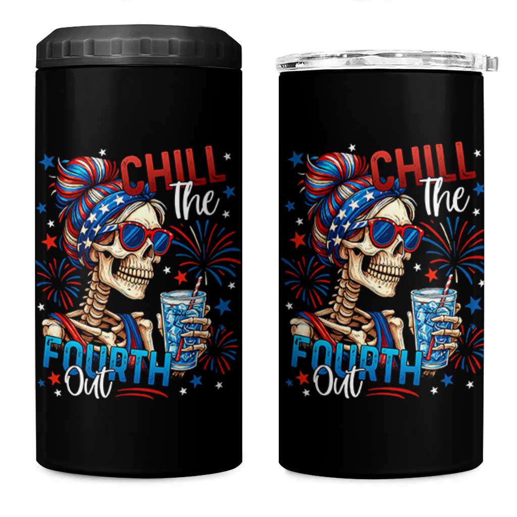 Chill the Fourth Out Skeleton 4 in 1 Can Cooler Tumbler Funny Patriotic 4th of July Fireworks Party - Wonder Print Shop
