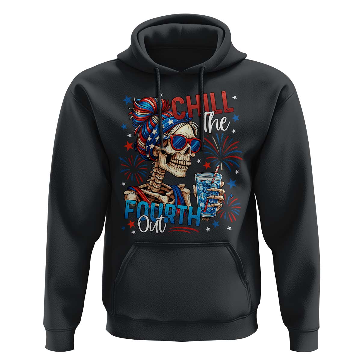 Chill the Fourth Out Skeleton Hoodie Funny Patriotic 4th of July Fireworks Party - Wonder Print Shop