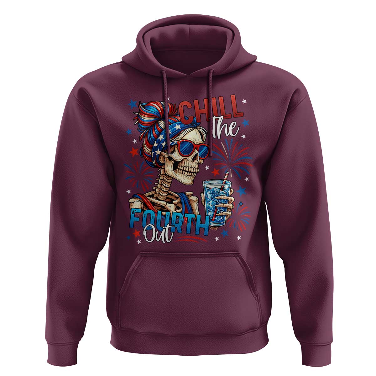 Chill the Fourth Out Skeleton Hoodie Funny Patriotic 4th of July Fireworks Party - Wonder Print Shop