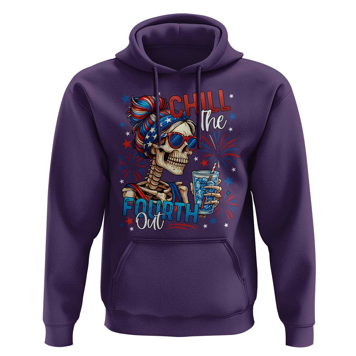 Chill the Fourth Out Skeleton Hoodie Funny Patriotic 4th of July Fireworks Party - Wonder Print Shop