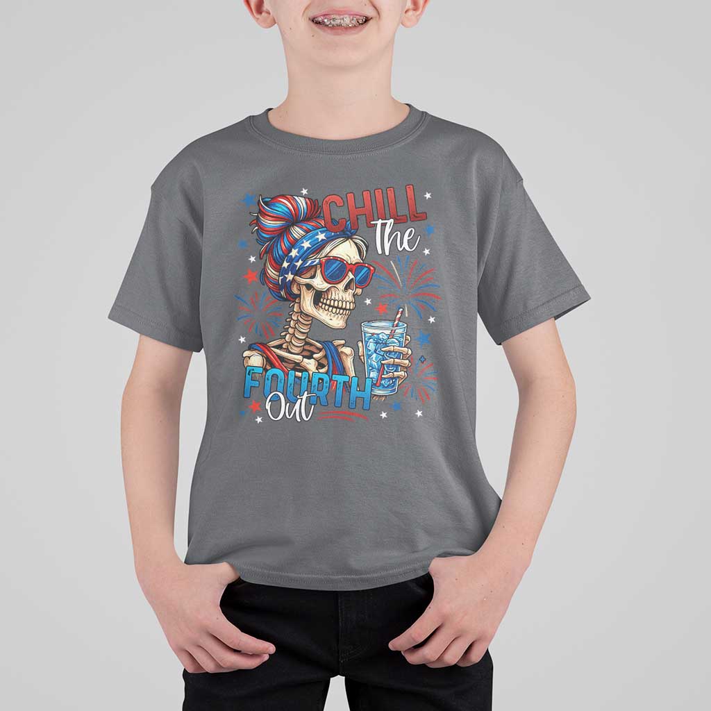 Chill the Fourth Out Skeleton T Shirt For Kid Funny Patriotic 4th of July Fireworks Party - Wonder Print Shop