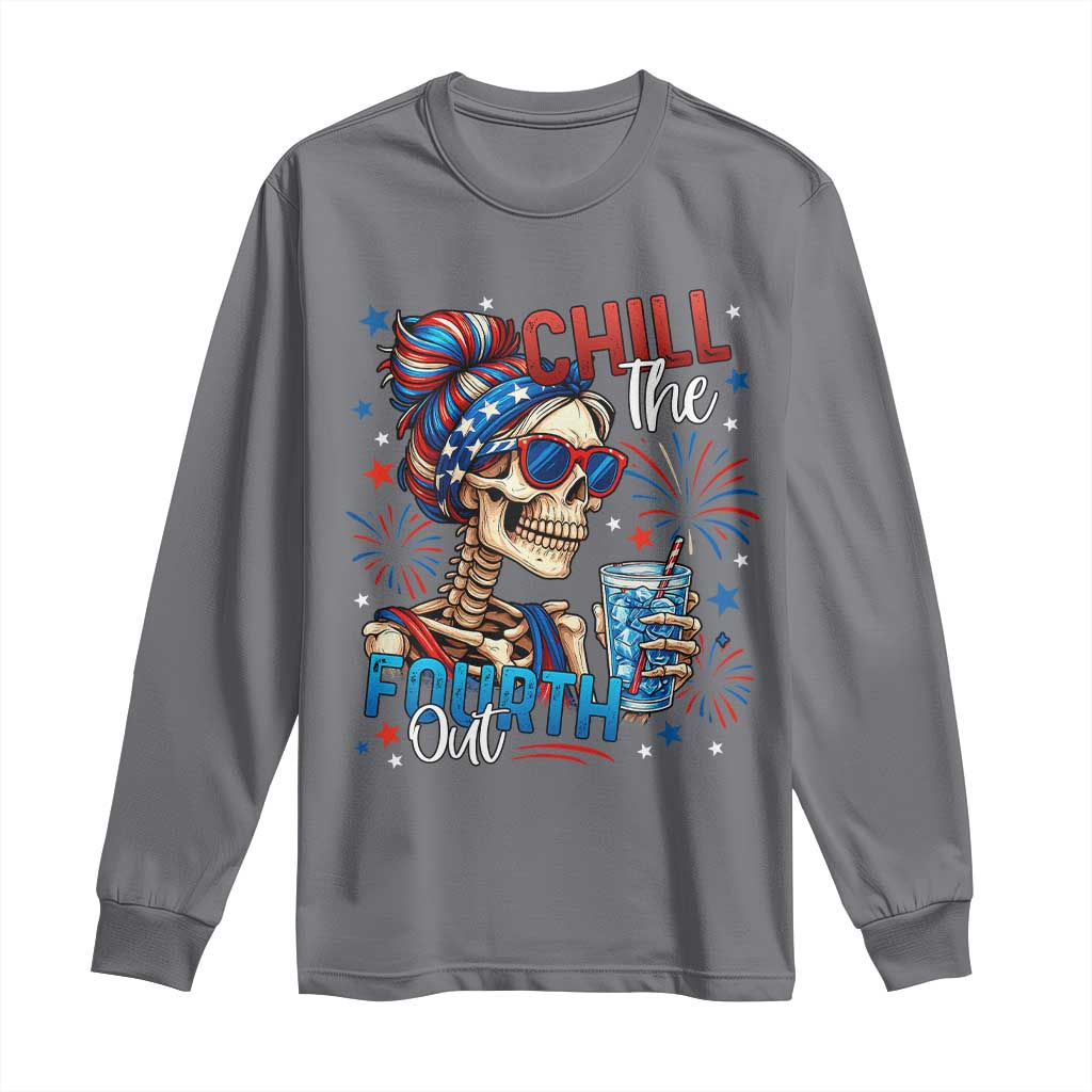 Chill the Fourth Out Skeleton Long Sleeve Shirt Funny Patriotic 4th of July Fireworks Party - Wonder Print Shop