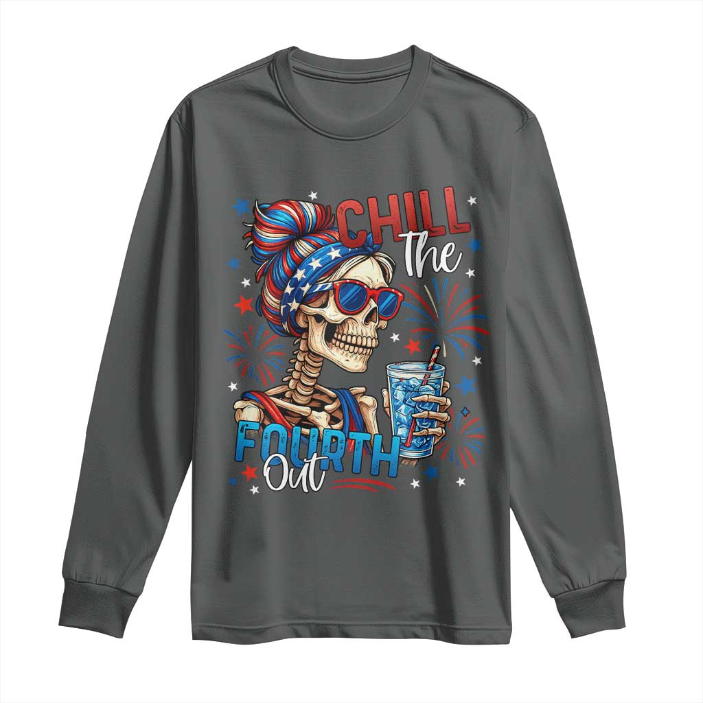 Chill the Fourth Out Skeleton Long Sleeve Shirt Funny Patriotic 4th of July Fireworks Party - Wonder Print Shop