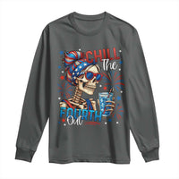 Chill the Fourth Out Skeleton Long Sleeve Shirt Funny Patriotic 4th of July Fireworks Party - Wonder Print Shop