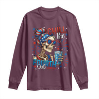 Chill the Fourth Out Skeleton Long Sleeve Shirt Funny Patriotic 4th of July Fireworks Party - Wonder Print Shop