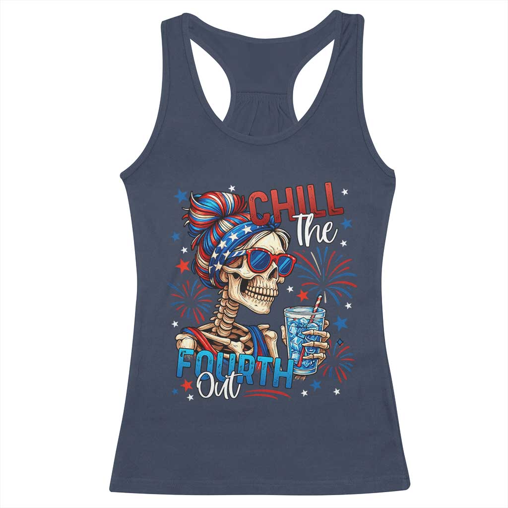 Chill the Fourth Out Skeleton Racerback Tank Top Funny Patriotic 4th of July Fireworks Party - Wonder Print Shop
