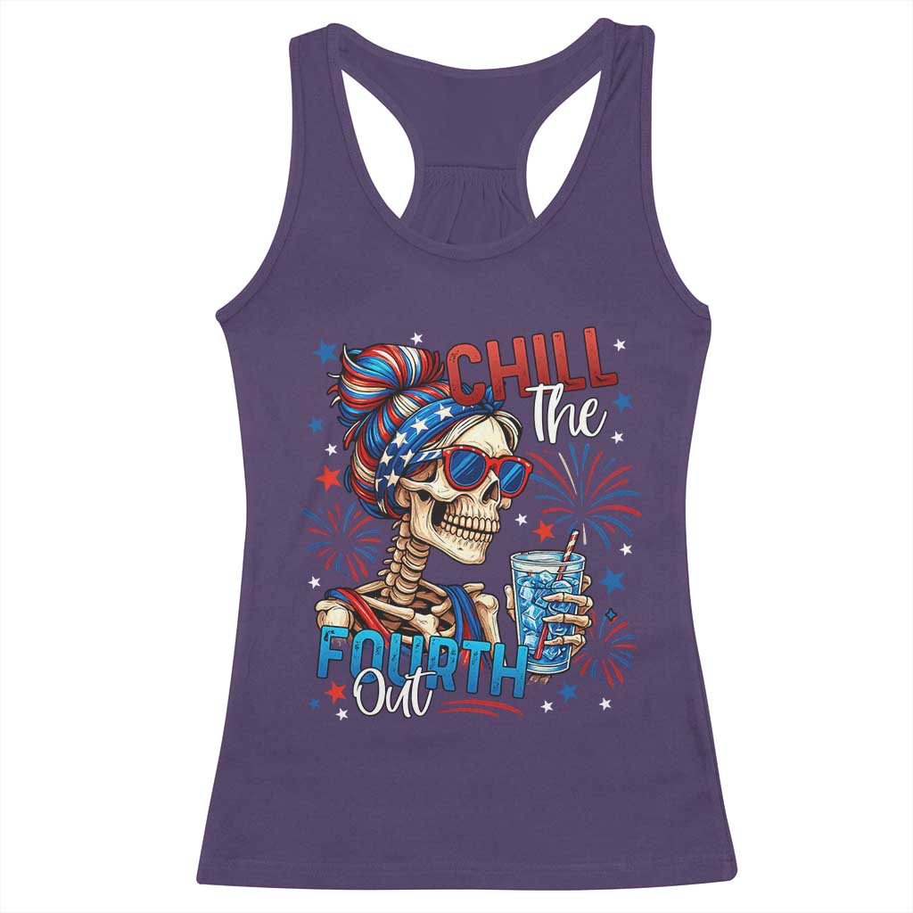 Chill the Fourth Out Skeleton Racerback Tank Top Funny Patriotic 4th of July Fireworks Party - Wonder Print Shop