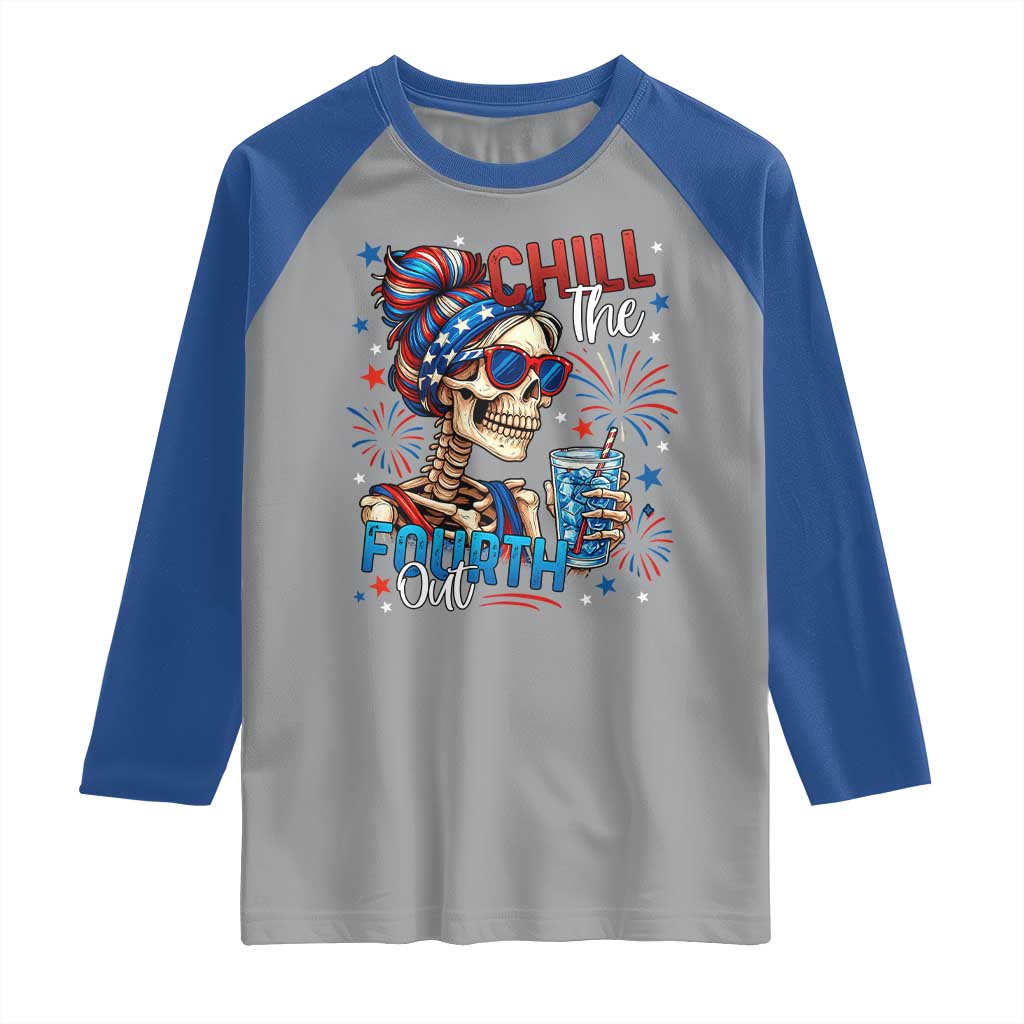 Chill the Fourth Out Skeleton Raglan Shirt Funny Patriotic 4th of July Fireworks Party - Wonder Print Shop