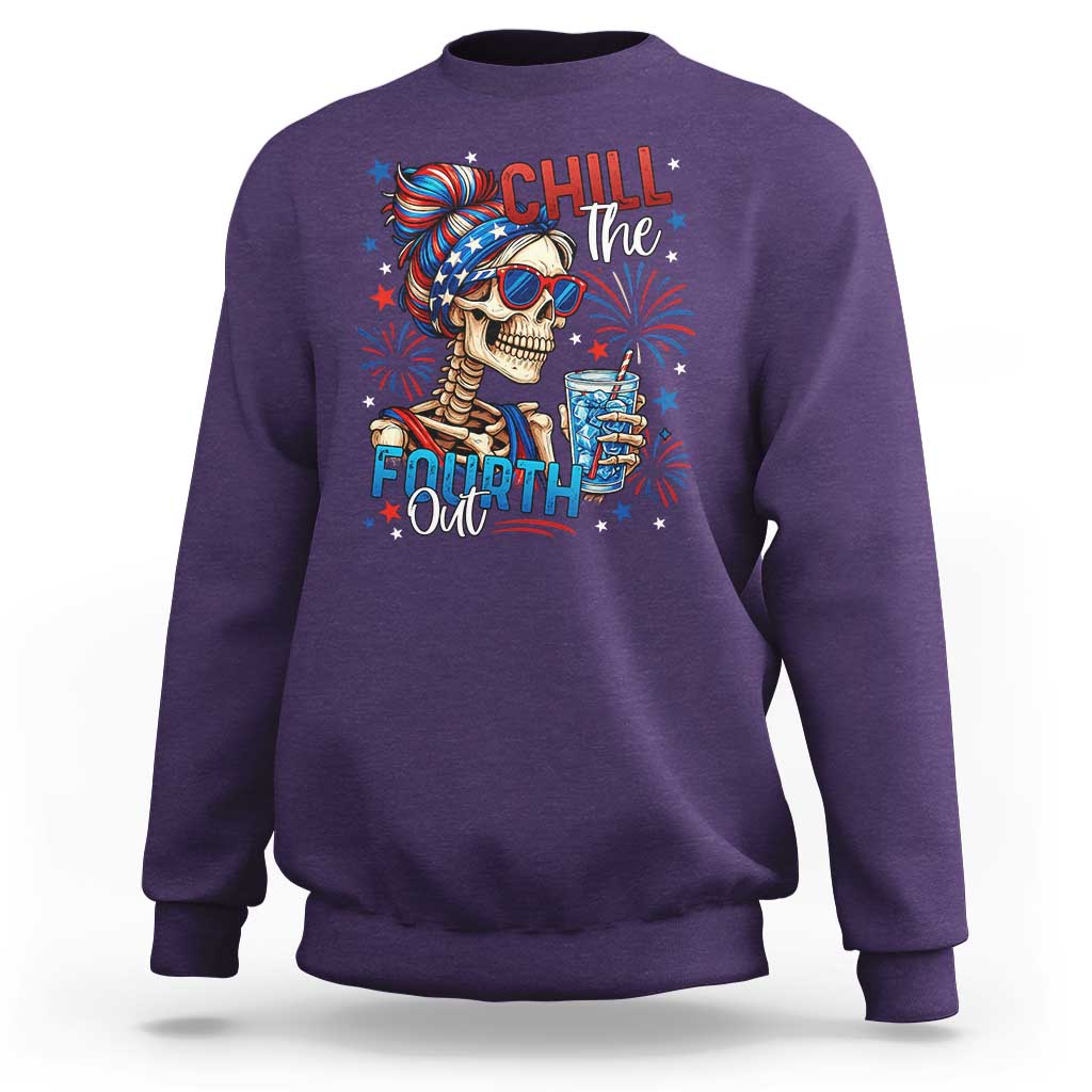 Chill the Fourth Out Skeleton Sweatshirt Funny Patriotic 4th of July Fireworks Party - Wonder Print Shop