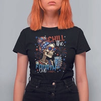 Chill the Fourth Out Skeleton T Shirt For Women Funny Patriotic 4th of July Fireworks Party - Wonder Print Shop