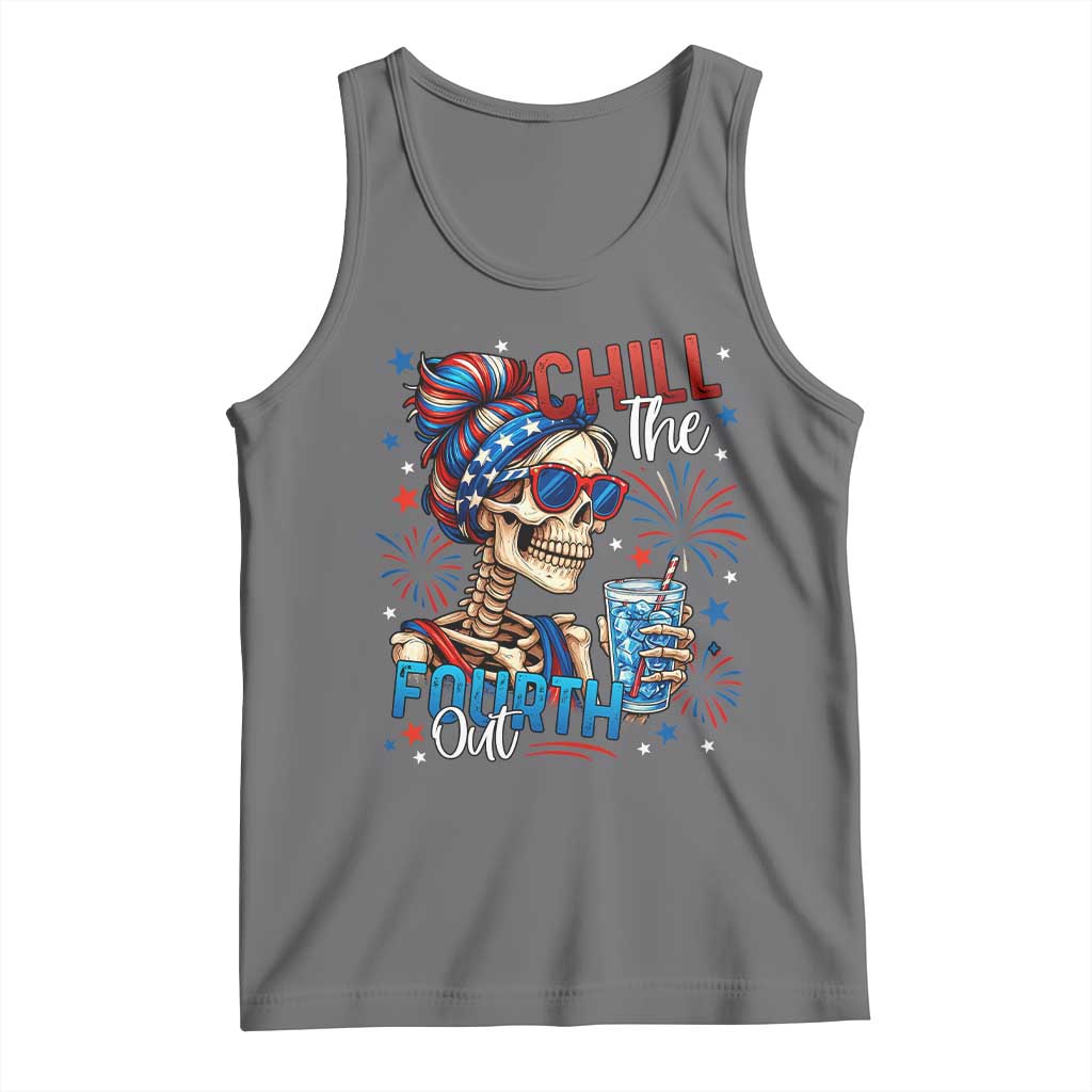 Chill the Fourth Out Skeleton Tank Top Funny Patriotic 4th of July Fireworks Party - Wonder Print Shop