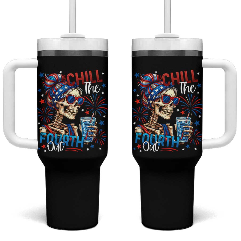 Chill the Fourth Out Skeleton Tumbler With Handle Funny Patriotic 4th of July Fireworks Party - Wonder Print Shop